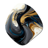 Black, White And Gold Liquid Art IV - Asymmetric Metal Wall Clock