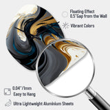 Black, White And Gold Liquid Art IV - Asymmetric Metal Wall Clock