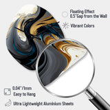 Black, White And Gold Liquid Art IV - Asymmetric Metal Wall Clock