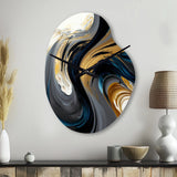 Black, White And Gold Liquid Art IV - Asymmetric Metal Wall Clock