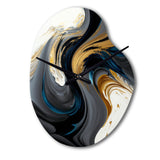 Black, White And Gold Liquid Art IV - Asymmetric Metal Wall Clock