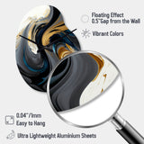 Black, White And Gold Liquid Art IV - Asymmetric Metal Wall Clock