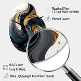 Black, White And Gold Liquid Art IV - Asymmetric Metal Wall Clock