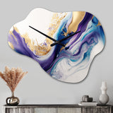 Blue, Gold And Purple Splash Paint III - Asymmetric Metal Wall Clock