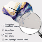 Blue, Gold And Purple Splash Paint III - Asymmetric Metal Wall Clock