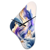 Blue And Gold Splash Paint III - Asymmetric Metal Wall Clock