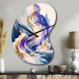 Blue And Gold Splash Paint III - Asymmetric Metal Wall Clock