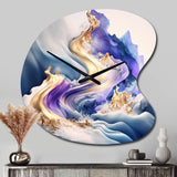Blue And Gold Splash Paint III - Asymmetric Metal Wall Clock