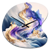Blue And Gold Splash Paint III - Asymmetric Metal Wall Clock