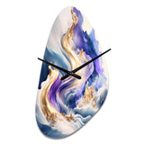 Blue And Gold Splash Paint III - Asymmetric Metal Wall Clock