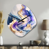 Blue And Gold Splash Paint III - Asymmetric Metal Wall Clock