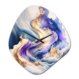 Blue And Gold Splash Paint III - Asymmetric Metal Wall Clock