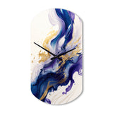 Blue And Gold Splash Paint IV - Asymmetric Metal Wall Clock