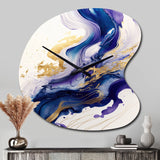 Blue And Gold Splash Paint IV - Asymmetric Metal Wall Clock