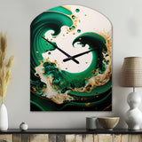 Emerald Green And Gold Abstract Waves I - Asymmetric Metal Wall Clock