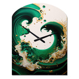 Emerald Green And Gold Abstract Waves I - Asymmetric Metal Wall Clock