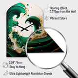 Emerald Green And Gold Abstract Waves I - Asymmetric Metal Wall Clock