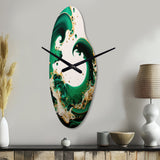 Emerald Green And Gold Abstract Waves I - Asymmetric Metal Wall Clock