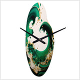 Emerald Green And Gold Abstract Waves I - Asymmetric Metal Wall Clock