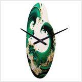 Emerald Green And Gold Abstract Waves I - Asymmetric Metal Wall Clock