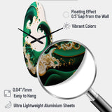 Emerald Green And Gold Abstract Waves I - Asymmetric Metal Wall Clock