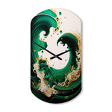 Emerald Green And Gold Abstract Waves I - Asymmetric Metal Wall Clock