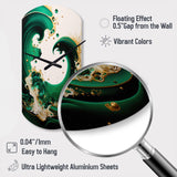 Emerald Green And Gold Abstract Waves I - Asymmetric Metal Wall Clock