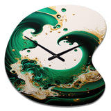 Emerald Green And Gold Abstract Waves I - Asymmetric Metal Wall Clock