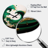 Emerald Green And Gold Abstract Waves I - Asymmetric Metal Wall Clock