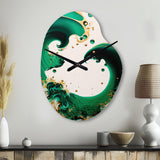 Emerald Green And Gold Abstract Waves I - Asymmetric Metal Wall Clock