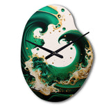 Emerald Green And Gold Abstract Waves I - Asymmetric Metal Wall Clock