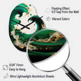 Emerald Green And Gold Abstract Waves I - Asymmetric Metal Wall Clock