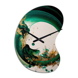 Emerald Green And Gold Abstract Waves II - Asymmetric Metal Wall Clock