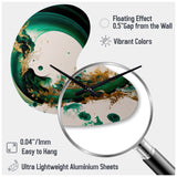 Emerald Green And Gold Abstract Waves II - Asymmetric Metal Wall Clock
