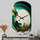 Emerald Green And Gold Abstract Waves II - Asymmetric Metal Wall Clock