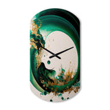 Emerald Green And Gold Abstract Waves II - Asymmetric Metal Wall Clock