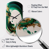 Emerald Green And Gold Abstract Waves II - Asymmetric Metal Wall Clock