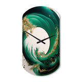 Emerald Green And Gold Abstract Waves III - Asymmetric Metal Wall Clock