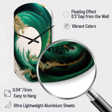 Emerald Green And Gold Abstract Waves III - Asymmetric Metal Wall Clock