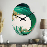 Emerald Green And Gold Abstract Waves III - Asymmetric Metal Wall Clock