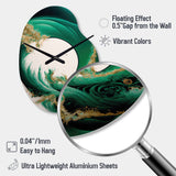Emerald Green And Gold Abstract Waves III - Asymmetric Metal Wall Clock