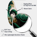 Emerald Green And Gold Abstract Waves IV - Asymmetric Metal Wall Clock