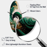 Emerald Green And Gold Abstract Waves IV - Asymmetric Metal Wall Clock