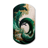 Emerald Green And Gold Abstract Waves IV - Asymmetric Metal Wall Clock