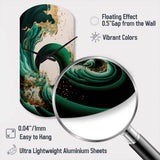 Emerald Green And Gold Abstract Waves IV - Asymmetric Metal Wall Clock