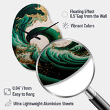 Emerald Green And Gold Abstract Waves IV - Asymmetric Metal Wall Clock
