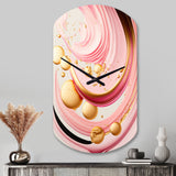 Pink And Gold Abstract Circles II - Asymmetric Metal Wall Clock