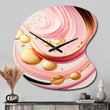 Pink And Gold Abstract Circles II - Asymmetric Metal Wall Clock