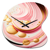 Pink And Gold Abstract Circles II - Asymmetric Metal Wall Clock
