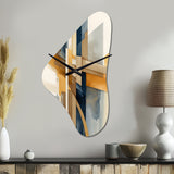 Modern Blue And Gold Abstract I - Asymmetric Metal Wall Clock